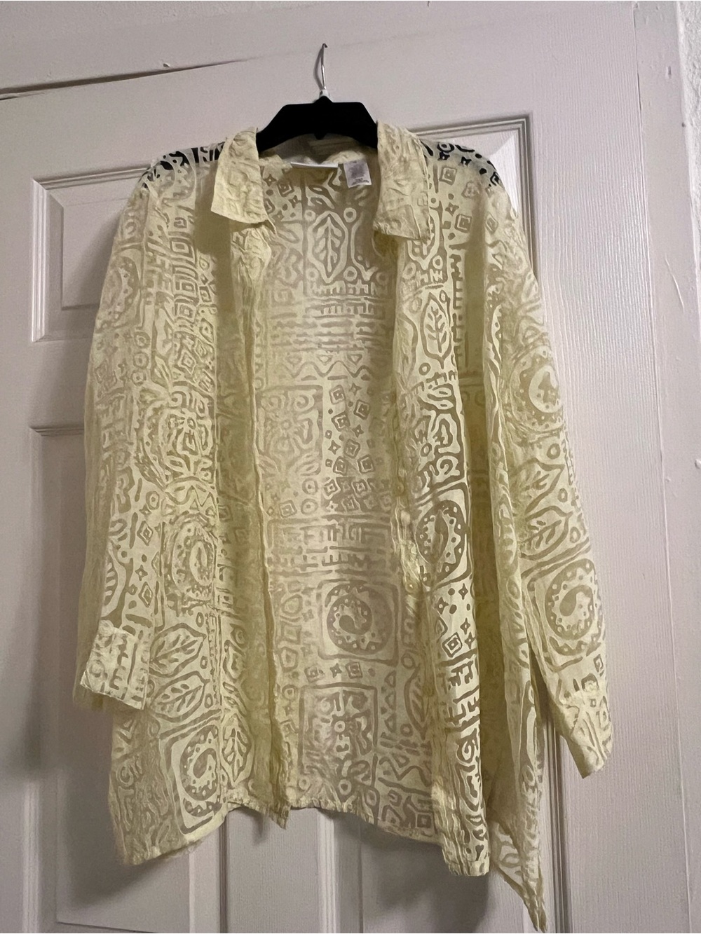 Alfred Dunner Vintage Yellow Burnout Sheer Button Down Blouse 16